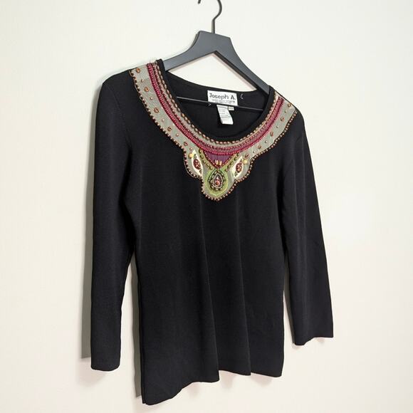 VTG Joseph A. Black long sleeve beaded top sz Large - Picture 1 of 5